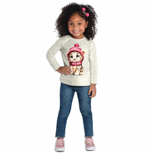 Blusa Infantil  Manga Longa  Oncinha  4 ao 8  Kyly     |   1000052