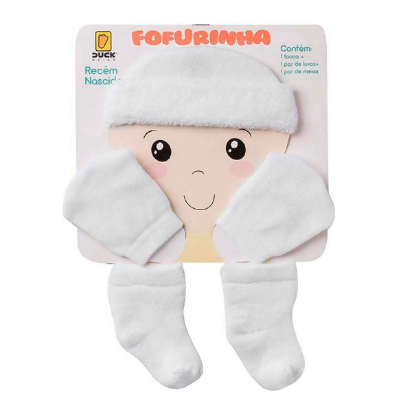 Kit Fofurinha luva meia e touca Branco  Duck Meias | 4009