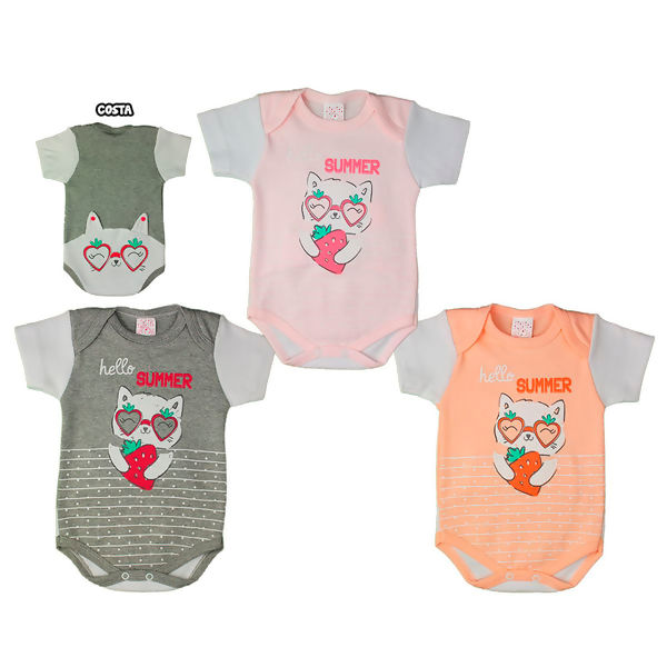 Body Feminino Manga Curta HELLO SUMMER 3Un RN ao EX Petutinha | 7771