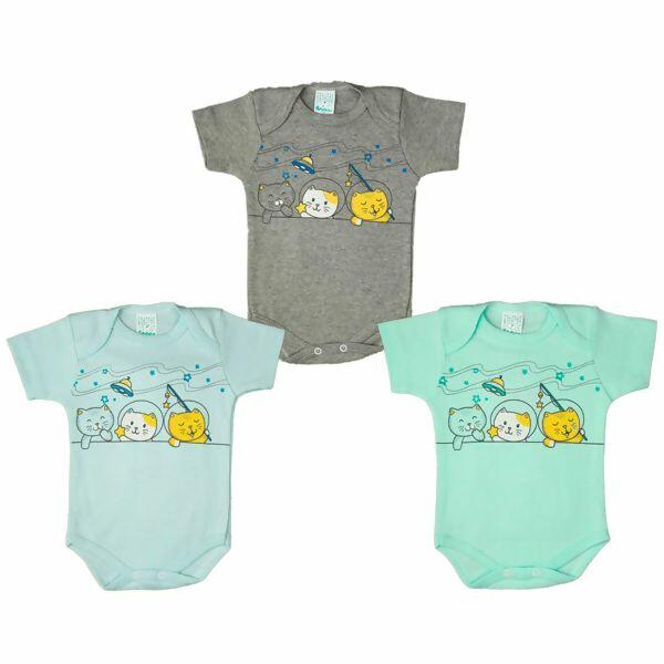 7764 Body Masculino M/C GATOS ASTRONAUTAS 3Unid. RN ao EX Petutinha