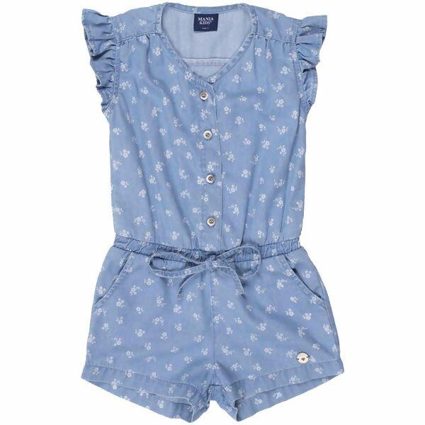 5077 Macaquinho Jeans Estampado FLOR 1 ao 4  | Mania Kids