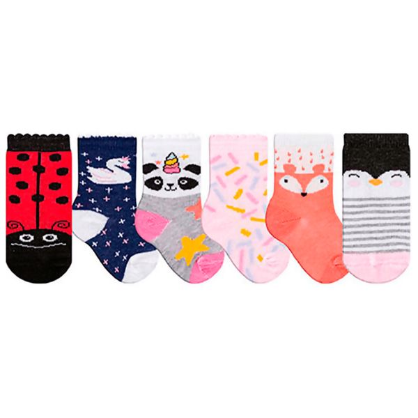 199 Meia Feminina Estampada Recem Nascido 13ao15 c/6 pares Duck Meias