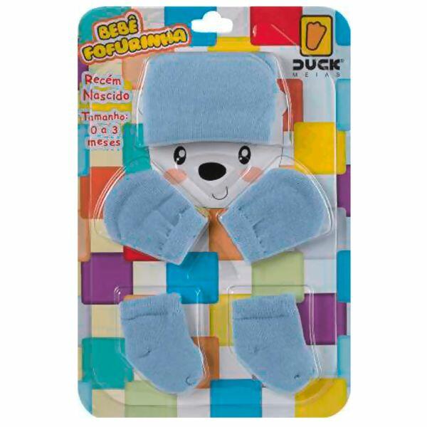 Kit Fofurinha Touca+Luva+Meia  LISO  AZUL   Duck Meias   | 4085