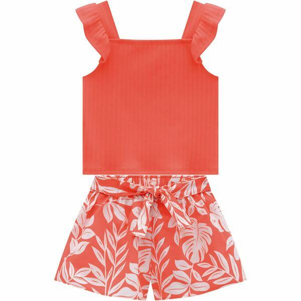 Conjunto Feminino  Infantil  Blusa e Short   Folhas    1 ao 3   Milon Kyly   |  14999