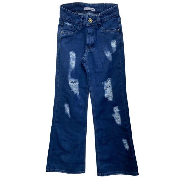 Calça Jeans Infantil  Wide Leg  Escura  4 ao 8     Escapade  |  3037