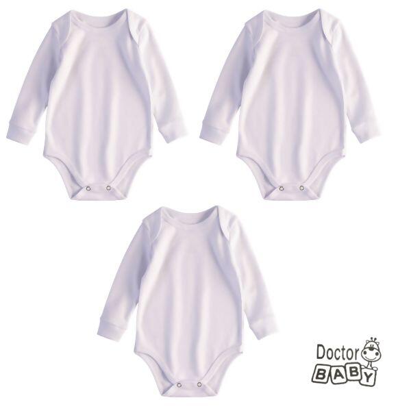 Body Manga Longa Branco RN ao EX Coordena com 06001 Pacote com 3UN Doctor Baby | 01001