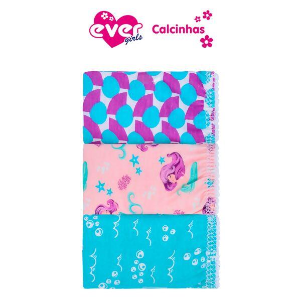  Kit Calcinha Estampada Sereia PP ao GG com 3Un. Everly   |  6526