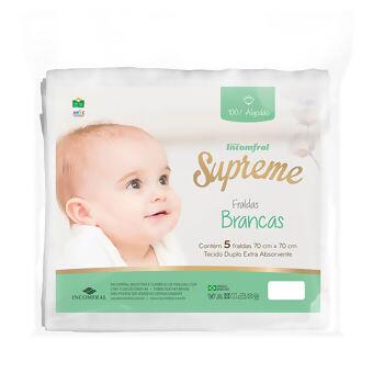 Fralda Supreme Branca 70cmx70cm c/5un Tecido  Duplo Incomfral/Supreme | 0100090701