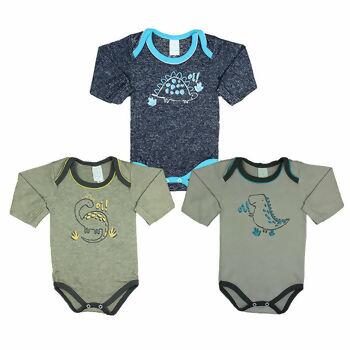 Body Manga Longa  Masc RNaEX Dinossauro 3un Petutinha | 8272