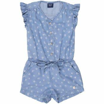 5077 Macaquinho Jeans Estampado FLOR 6 ao 12   | Mania Kids