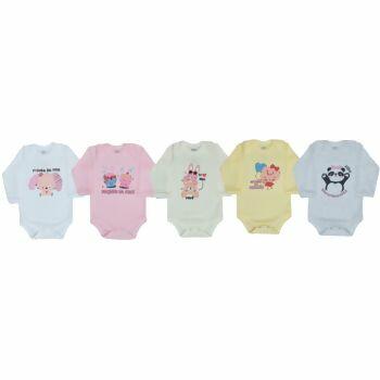 Body Ribana Canelada Fem. Manga Longa pacote com 5 Unid.  RN ao G  Vest Baby | 01024