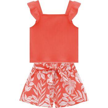 Conjunto Feminino  Infantil  Blusa e Short   Folhas    1 ao 3   Milon Kyly   |  14999